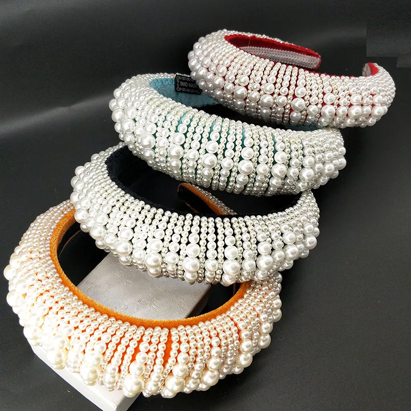 Online Tiaras y coronas barrocas personalizadas banda de pelo hecha a mano de terciopelo ancho diadema de cristal de Color de lujo accesorios para el cabello de boda