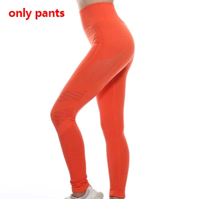 Orange Pants Женский комплект для спортзала, йоги, бесшовная одежда для тренировок, спортивная одежда, леггинсы для фитнеса и укороченные рубашки, спортивный костюм, спортивный костюм с длинным рукавом - Цвет: Orange Pants