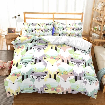 

BEST.WENSD Bed cover Cute Fresh light color series bed comforter king size Lovely Butterfly Festival Fox Bedding Pillow cover