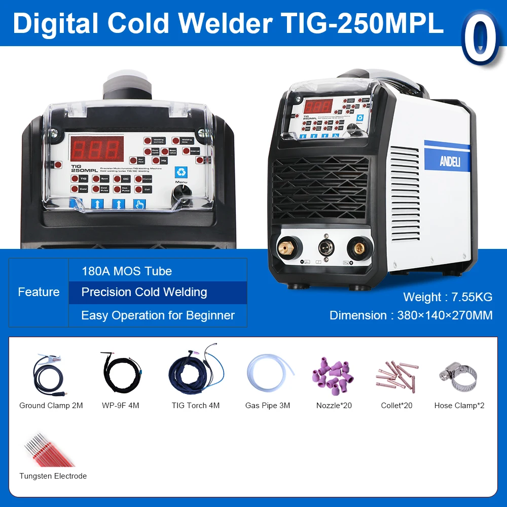 ANDELI TIG-250MPL MOS Tube Multifunctional TIG Welding Machine with Hot/Cold/TIG Pulse Cold Welding Machine hot stapler plastic welder Welding Equipment