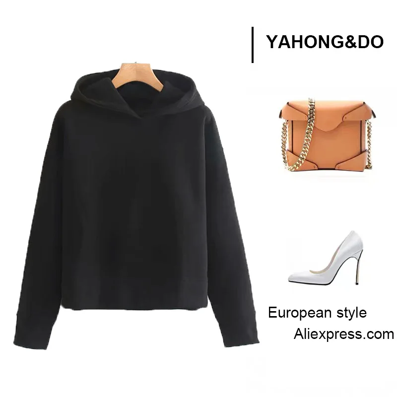 

Women Hoodies with Solid Long Sleeve Basic Autumn Sweatershirt 2019 Femme Casual Thin White Black Harajuku Pullover Top