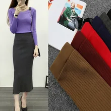 Осенняя и зимняя длинная юбка большого размера, свободная юбка с высокой талией, женская вязаная юбка с разрезом, длинная юбка