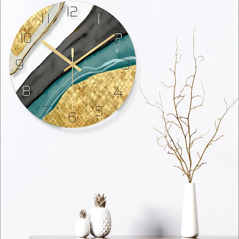 Скандинавские декоративные мраморные печатные настенные часы бесшумные кварцевые круглые стеклянные подвесные часы Современный дизайн разноцветный домашний декор
