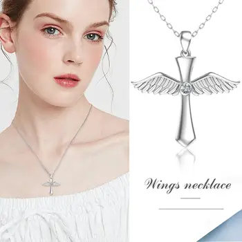 

Szjinao Brand Cross Pendant Necklace Wing Diamond Pendants Witcher Vintage Silver 925 Pendant With Necklace For Women Acessorios