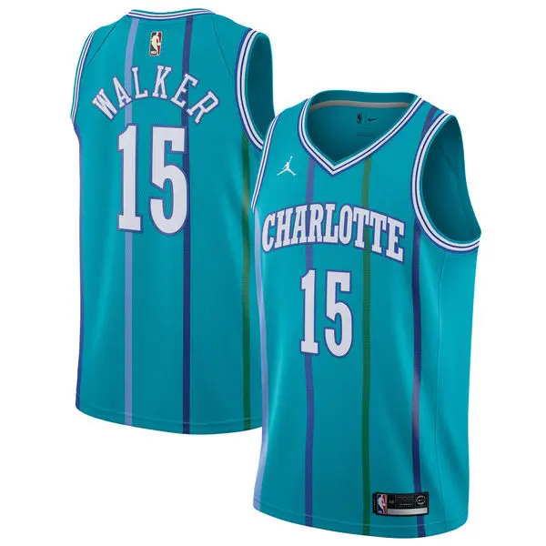 Черный Баскетбольные майки Charlotte Kemba Walker Синий фиолетовый черный белый мужские - Цвет: Черный
