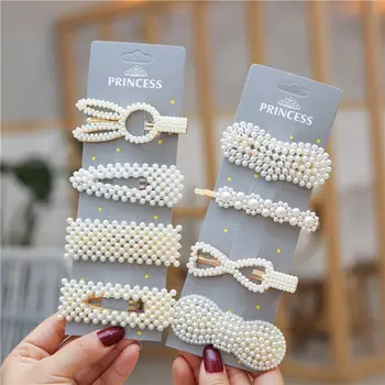 

3/5pcs Trendy Pearl Hair Clips For Women Handmade Geometric Hair Barrette Triangle Square Hairpins Snap Hair Styling Accessories