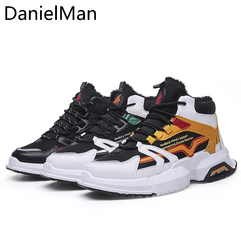DanielMan/зимние мужские кроссовки с высоким берцем и мехом Теплая мужская обувь из