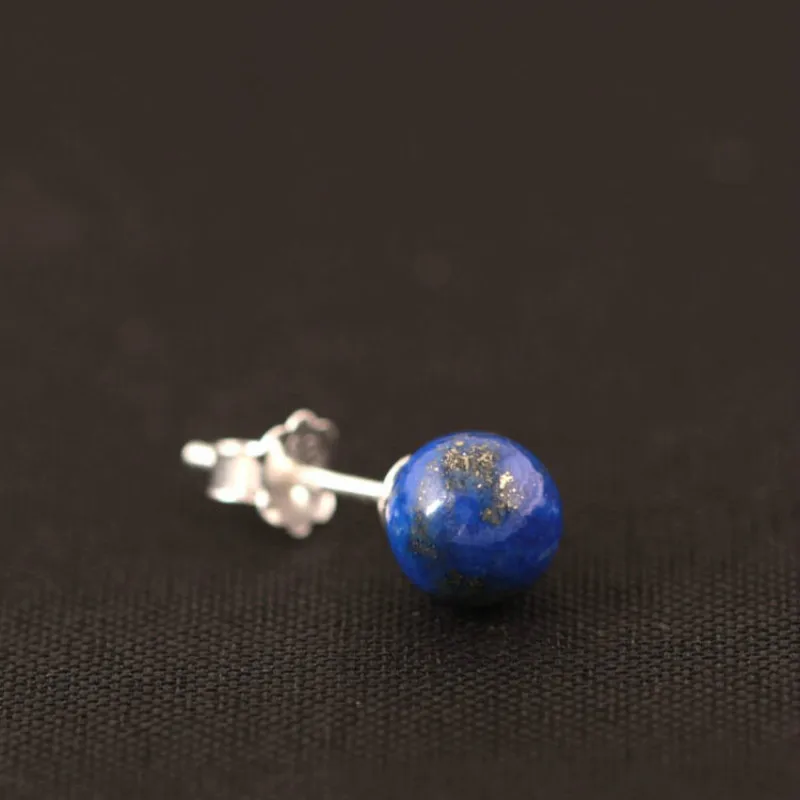 925 Sterling Silver Lapis Lazuli Beads Stud Earrings For Women Simple Style Lady Gift Prevent Allergy Sterling-silver-jewelry - Image 3