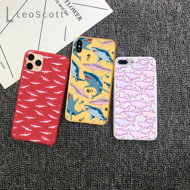 

Cute cartoon shark animal Pink blue Phone Case Candy Color for iPhone 6 7 8 11 12 s mini pro X XS XR MAX Plus