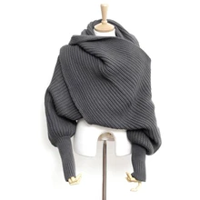 

Fashion European Style Winter Women Long Scarf with Sleeves Wool Knitted Scarves for Women Thick Warm Casual Shawl High Quality