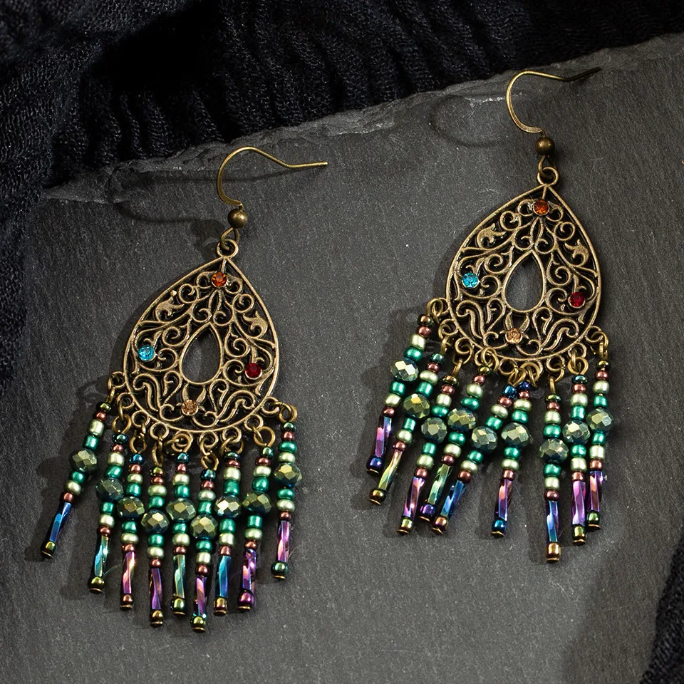 2019 Gold Round Drop Earrings Big Circle Colorful Acrylic Tassel Earrings For Women Fashion Long Wood Fringe Earings Jewelry (7)