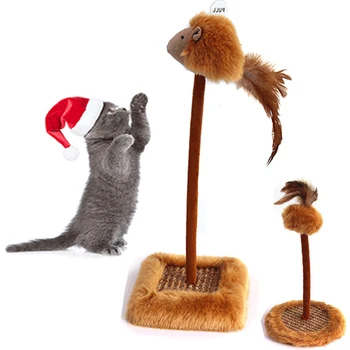 

Cat Interactive Toy With Sucker Spring Feather Plush Mouse Funny Pet Toys Cats Scratch Board Grinding Nails Interactive Cat Toy