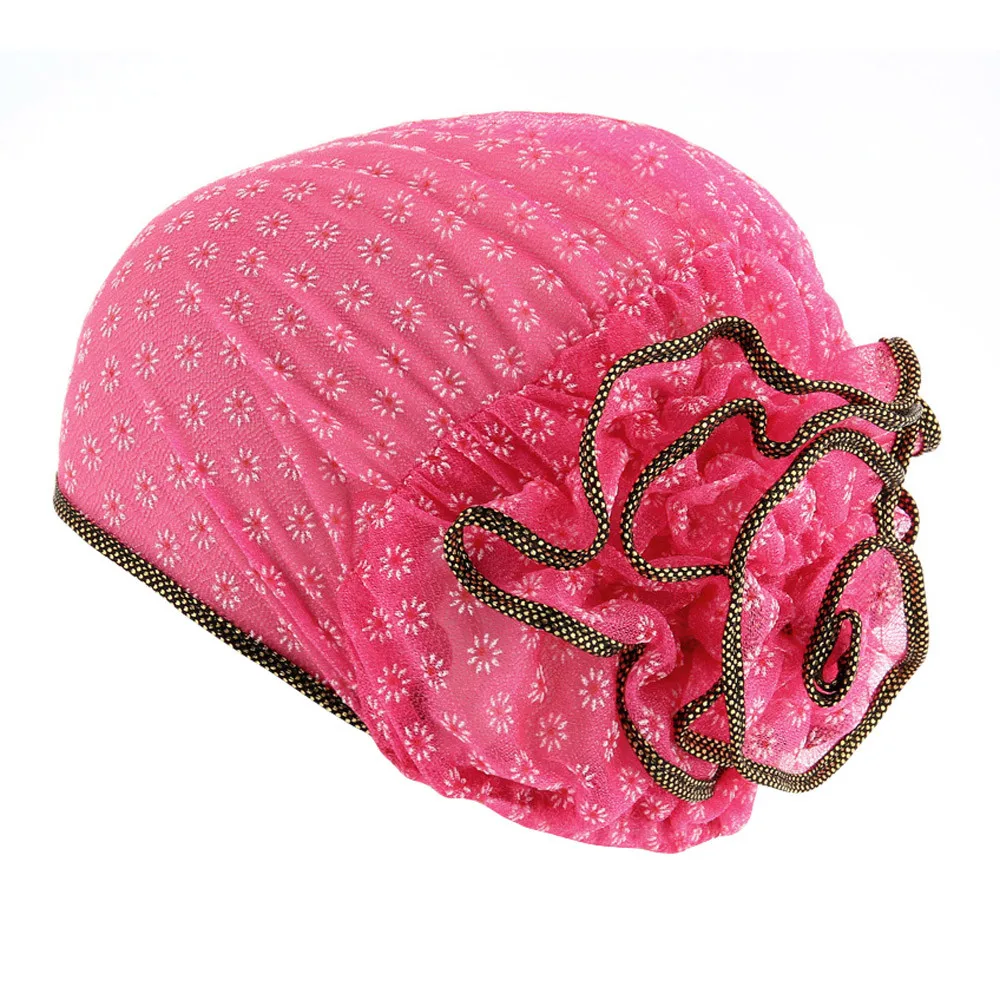 Floral Print Female Head Wrap Cap Soft Warm Hats Women Muslim Stretch Turban Hat Chemo Cap Hair Loss Head Scarf Wrap Cap - Цвет: Hot Pink