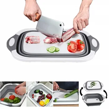 

Kitchen Chopping Block Foldable Cutting Board with Colanders Kitchen Chopping Boards Washing Basket Drain Kitchen Organizer