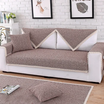 

Solid Color Cotton Sofa Cover For Living Room Printed Plaid Stretch Sectional Slipcovers Sofa Couch Cover I Shape 1-3-Seater