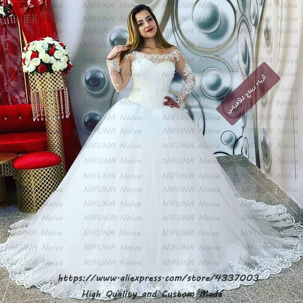 Robe mariage дешевые кружевные бальные Свадебные платья корт поезд невесты платье дешевый с длинным рукавом свадебное платье Vestido De Noiva