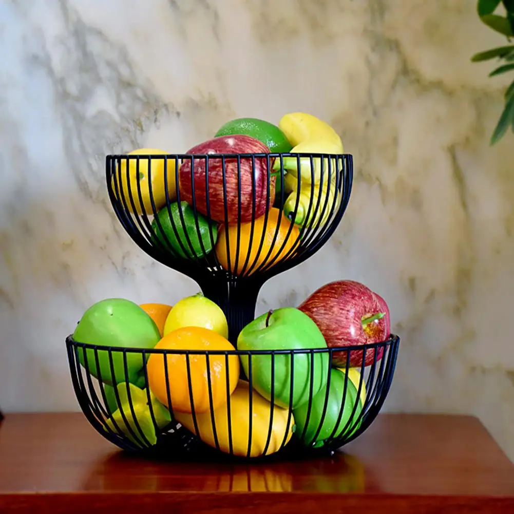 Fruit Storage Basket Double Kitchen Layer Draining Basket Iron Snack Storage Basket Desktop Display Tray Tools For Vegetables