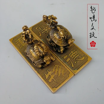 

Four Treasures Study Small copper paper press ruler sculpture figure pure copper dragon Turtle cardboard pair