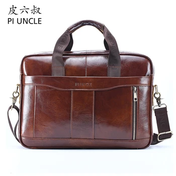 

High Quality Natural Leather Vintage Leather Briefcase Men's Shoulder bag 14in Computer handbag Messenger Bag Trend 2019 New