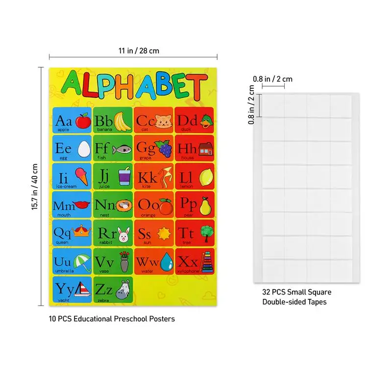 10pcs Educational Preschool Posters Charts Farm Animals Seasons Weathers Alphabet Months Days for Toddlers Kids Home Decoration