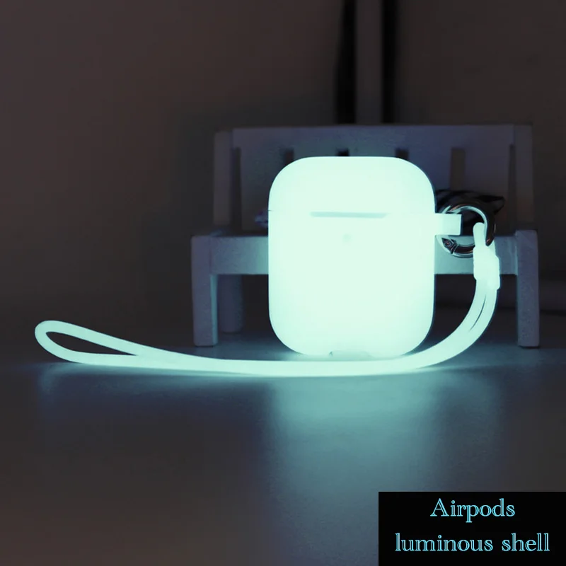 Черный Светящийся однотонный чехол Airpods для Apple, bluetooth-гарнитура 1/2, зарядная коробка, новые аксессуары для кожи, защита от падения пыли - Цвет: Черный