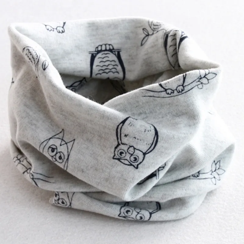 owl grey Autumn Winter Baby Scarf Warm Knitted Cotton Children Scarf Girls Scarf Toddler Scarf Neckerchief Kids Boy Neck Ring Collar - Цвет: owl grey