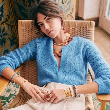 

Knit Hollow Out Cardigan Women Autumn Vintage O Neck Long Sleeve Casual Sweater 2020 Office Lady Women Sweaters Winter Fashion