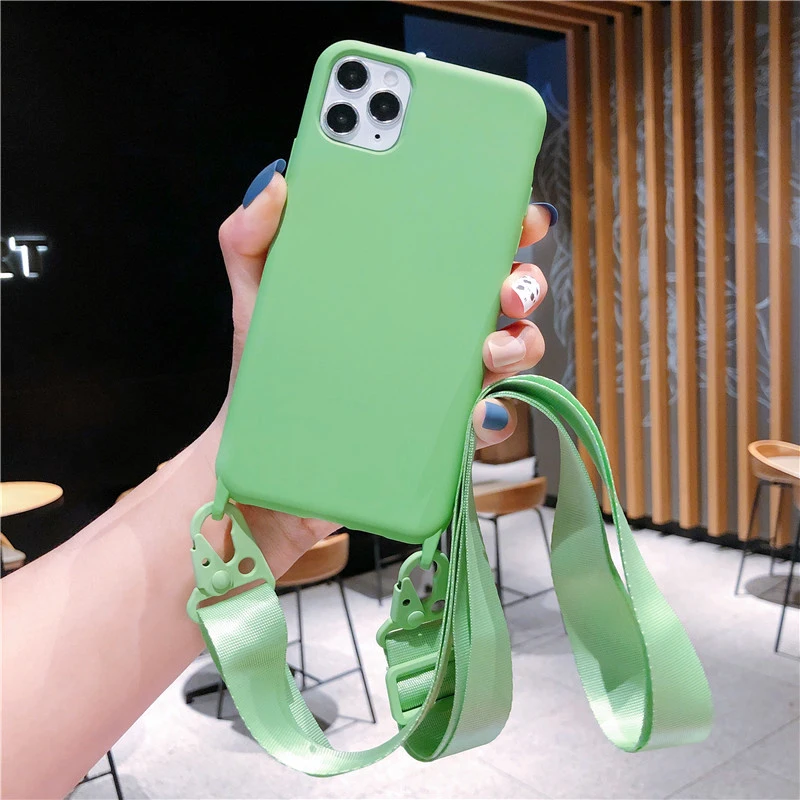 Shoulder strap lanyard Phone Case For iphone 12 13Pro 12Pro 11 11Pro Max X XR XS Max SE 7 8Plus Candy color soft silicone case