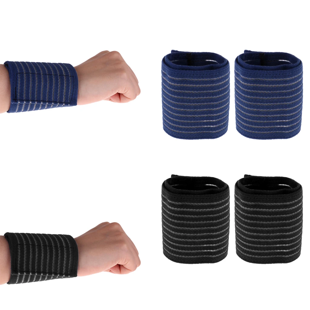 2 Pairs Wrist Band Support Sleeve - Adjustable Compression Strap Elastic & Breathable Fabric for Tennis, Sports, Exercise