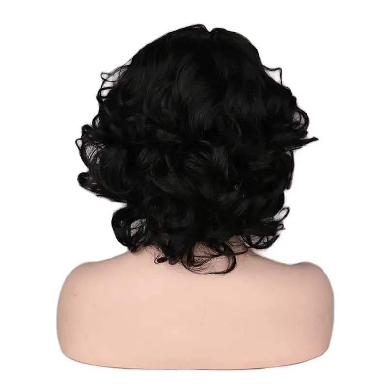 Qqxcaiw короткий кудрявый парик Женский карнавальный костюм для вечеринки натуральный черный термостойкий синтетический парик для волос