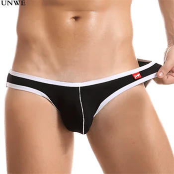

UNWE Brand Men Cotton Briefs Solid Color Low Waist Mens Pouch Bikini Briefs Underwear Small Sexy Panties Gay