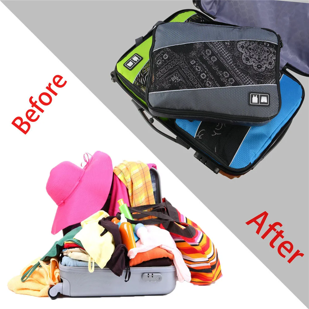 Soperwillton Packing Cubes Nylon Travel Organizer Bag Breathable Mesh Duffle Bag Men Women Travel Luggage Organizer Set