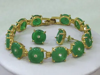 

Natural Green Jade bracelet earrings set AAA jade