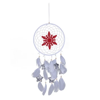 

Christmas Snowflake Dream Catcher Handmade Feather Wall Hanging Ornament for Car D08D