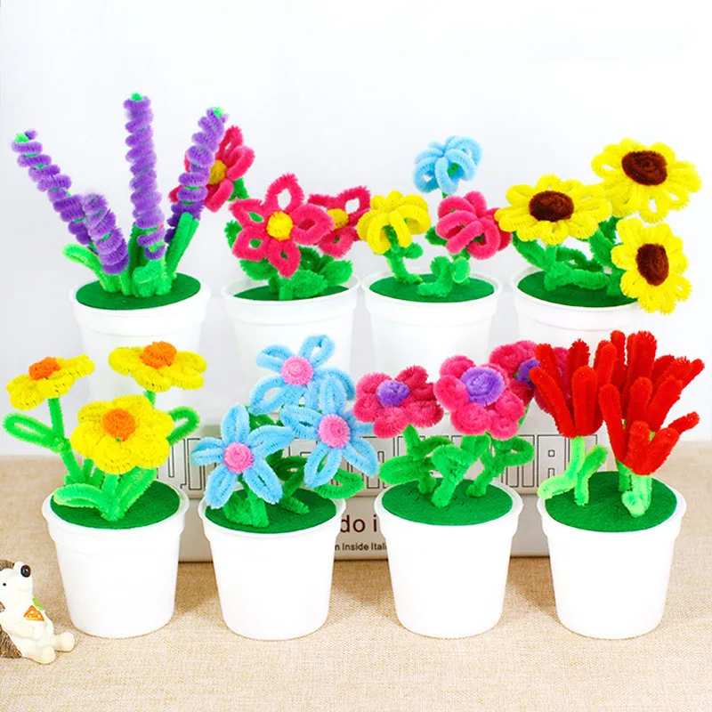 Hand Twisted Plush Stick Flower Pots Kindergarten Kids DIY Flower craft Toys Puzzle Handmade Kit Twister Stick Hair Root Flower Hand Twisted Plush Stick Flower Pots Kindergarten Kids DIY Flower craft Toys Puzzle Handmade Kit Twister Stick Hair Root Flower