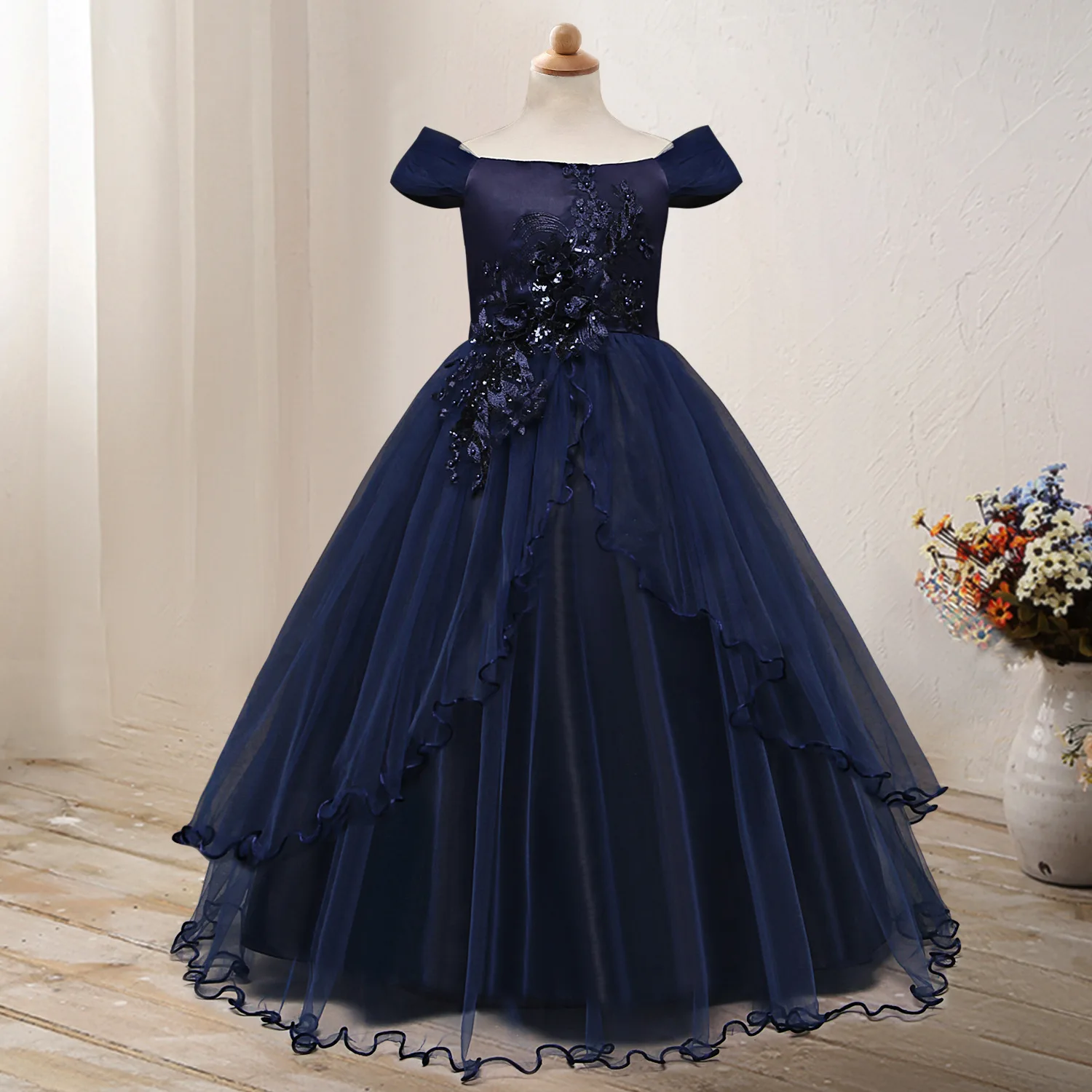 

2019 Children Catwalks Evening Gown off-Shoulder Princess Dress Flower Boys/Flower Girls Wedding Dress Puffy Girls Piano Costume