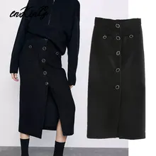 Английский консервативный стиль, одноцветная однобортная прямая черная юбка миди za, Женская юбка faldas mujer moda, юбки для женщин