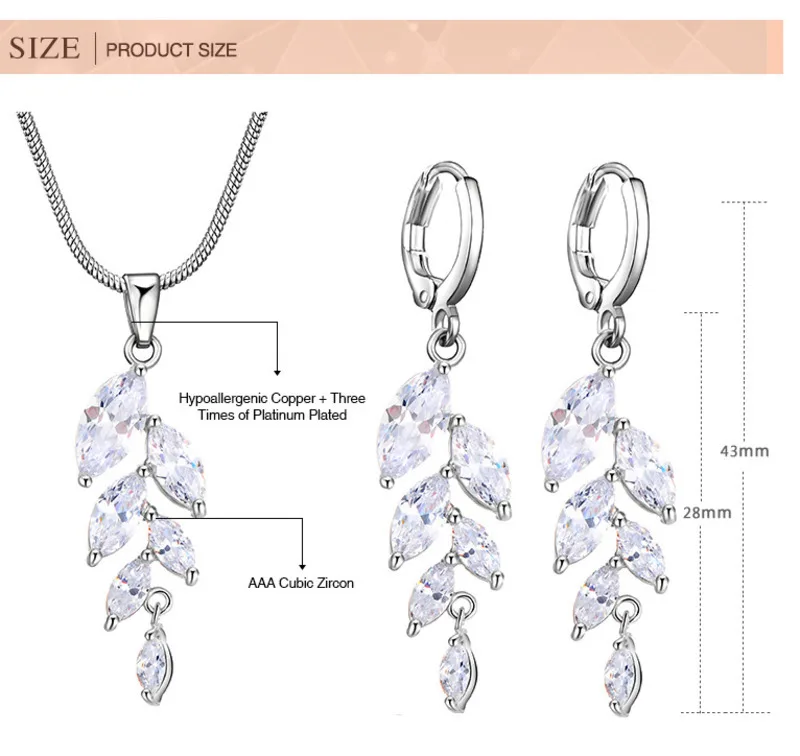 Женский Свадебный комплект из колье и серёг с фианитом|Ювелирные наборы| |