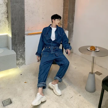 

Men Denim Trousers Jumpsuits Vintage Streetwear Hip Hop Punk Cargo Jeans Harem Pants Overall Male Long Sleeve Loose Casual Pants