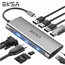 EKSA ET9 usb хаб 11 в 1 Тип C HUB к USB 3 0 2 RJ45 VGA HDMI 5 мм SD слот адаптер Dock Splitter