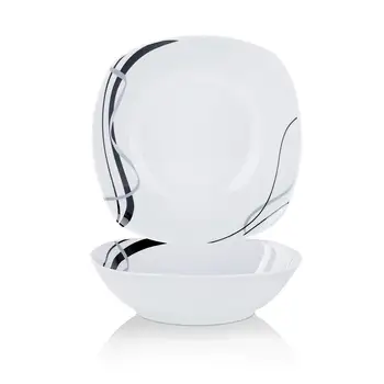 

VEWEET FIONA 2-Piece 9" Ivory White Porcelain 1050ML Black Lines Fruit & Salad Bowl for Salad/Side Dishes/Soup/Dessert