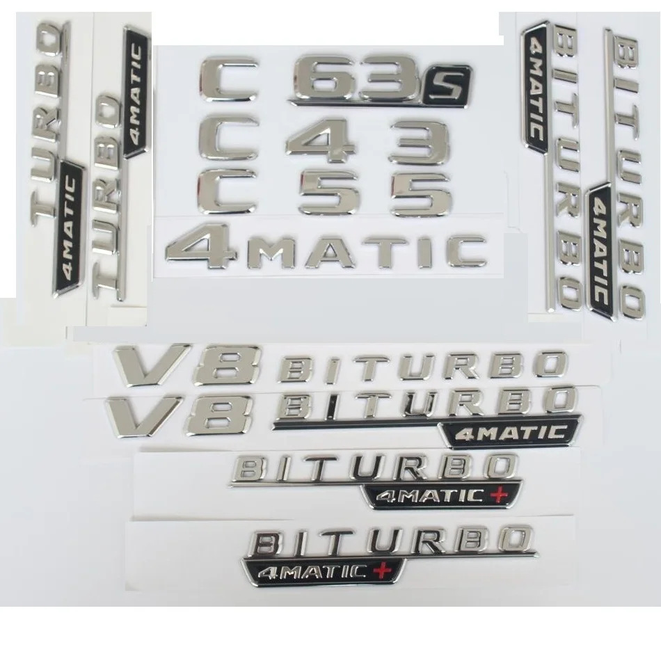 Хромированные буквы C32 C43 C55 C63 C63s эмблема V8 BITURBO 4matic наклейка для Benz AMG W204 W205 эмблемы