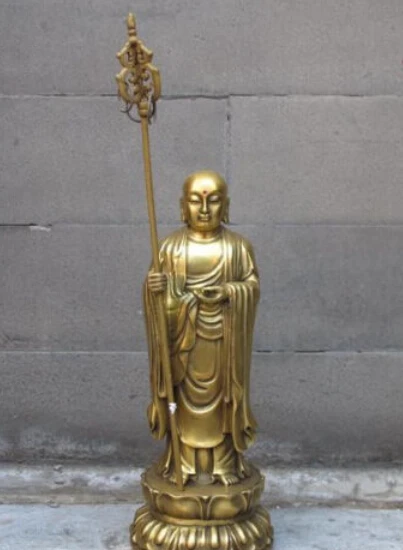 ---522+++Chinese Buddhism Brass arhat Ksitigarbha Jizo King Bodhisattva Buddha Statue | Дом и сад