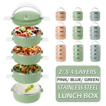 

2/3/4 Layers 304 Stainless Steel Portable Insulation Thermal Adult Lunch Box Food Container Handle\t\t