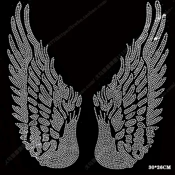 

2020 New Arrival 3D Rhinestones White Black Wings Pattern Iron on Patches for Clothes Hot Transfer T-shirt Sticker 1PC