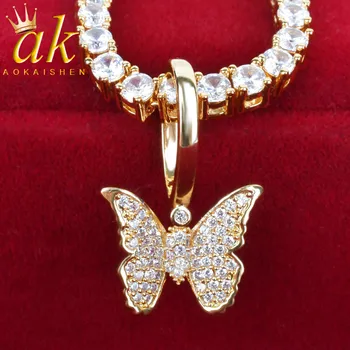 

Butterfly Necklaces for Women Charm With Tennis Chain Gold Color Iced Cubic Zircon Hip hop Jewelry For Gift