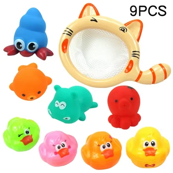 

9 Pcs Baby Duck Water Toys Cute Fun Swimming Pool Bath Toys For Kids Squeeze Sound Squeaky Pick Up Educational Toys Gift