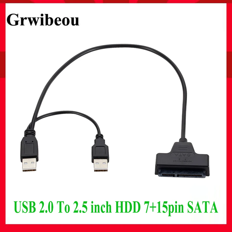 Grwibeou Usb a Sata USB 2,0 a 2,5 pulgadas HDD 7 + 15pin SATA Cable adaptador para disco duro SATA SSD y HDD adaptador usb2.0 fuente de alimentación