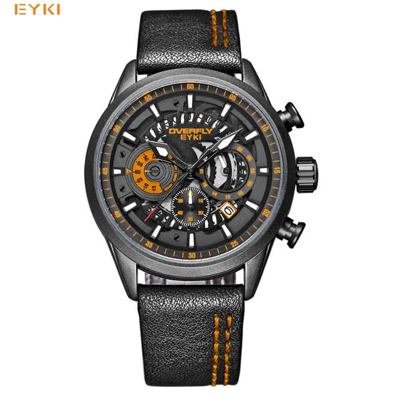 EYKI, креативные кварцевые наручные часы с большим циферблатом, Автоматическая Дата, мужские светящиеся часы с календарем, спортивные часы, мужские водонепроницаемые часы - Цвет: orange watch