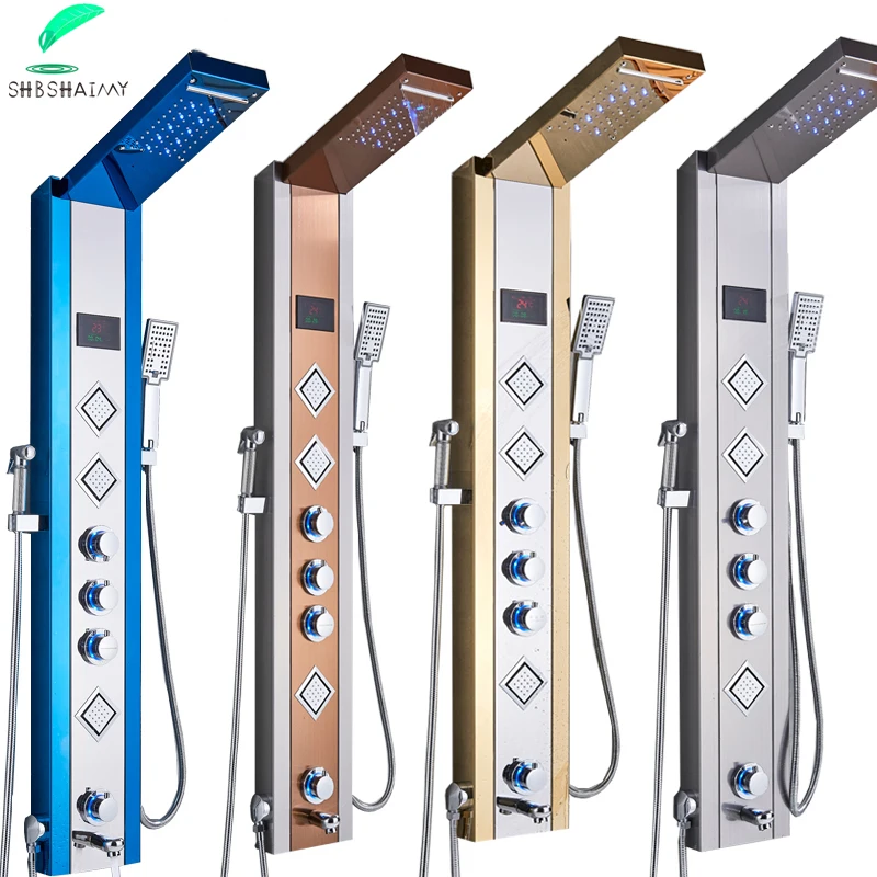 Набор для душа из нержавеющей стали светодиодный смеситель с термостатом